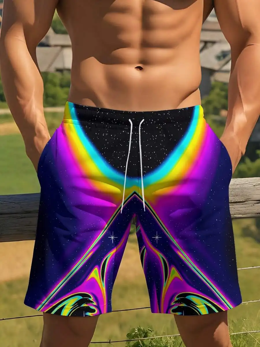 

Mens Neon Galaxy Print Shorts With Starry Sky Background Sci-Fi Style