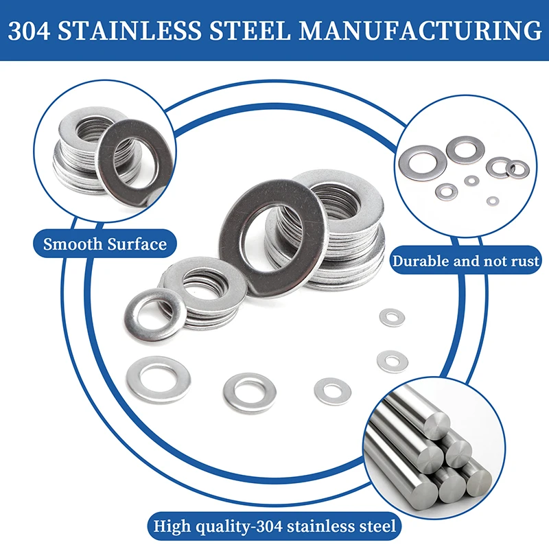 790pcs M4 M5 M6 M8 M10 M12 Stainless Steel Flat Washers Spring Washers Assorted for Metric Bolts Plain Gasket Assortment Kit
