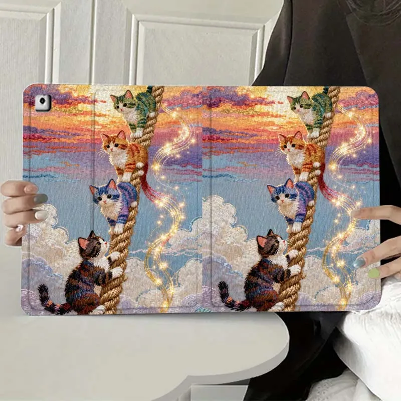 

Color Cat Popular Cartoon Art Gift For Apple iPad Pro Air 13 2 7th 6th 2025 M2 M3 M4 M512.9 13 inch Foldable Tablet Case