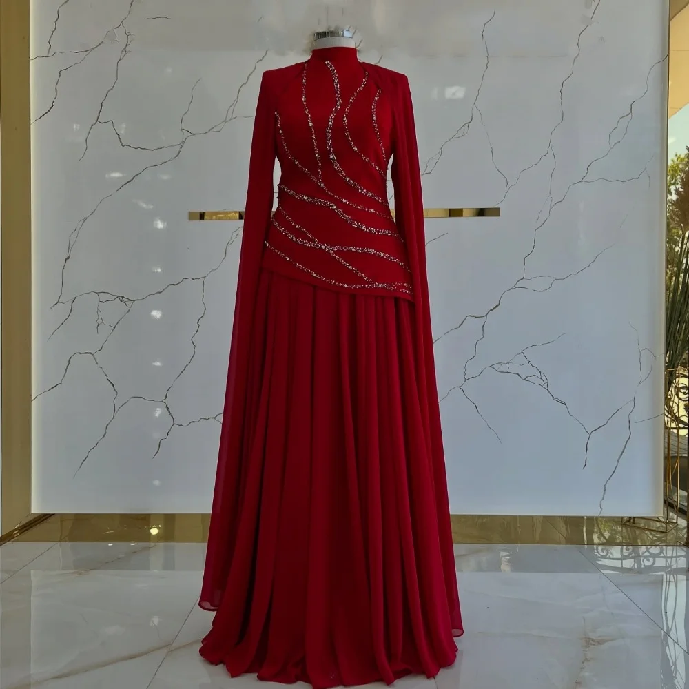 Abiti lunghi classici personalizzati in chiffon squisito con strass e perline drappeggiati con collo alto dritto Abiti da cerimonia su misura Casual