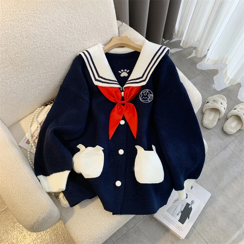 2024 Autumn New Kawaii Cardigan Women Clothing JK Preppy Style Cute Cardigans Student Uniform Outerwears Winter Sweater Tops