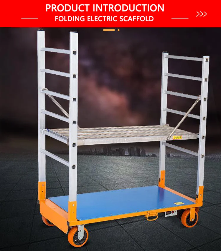 For 200kg 1.5m Mini Aluminum Electric Self-walking Scaffolding Folding Electric Lifting Scaffold Ladder with Battery