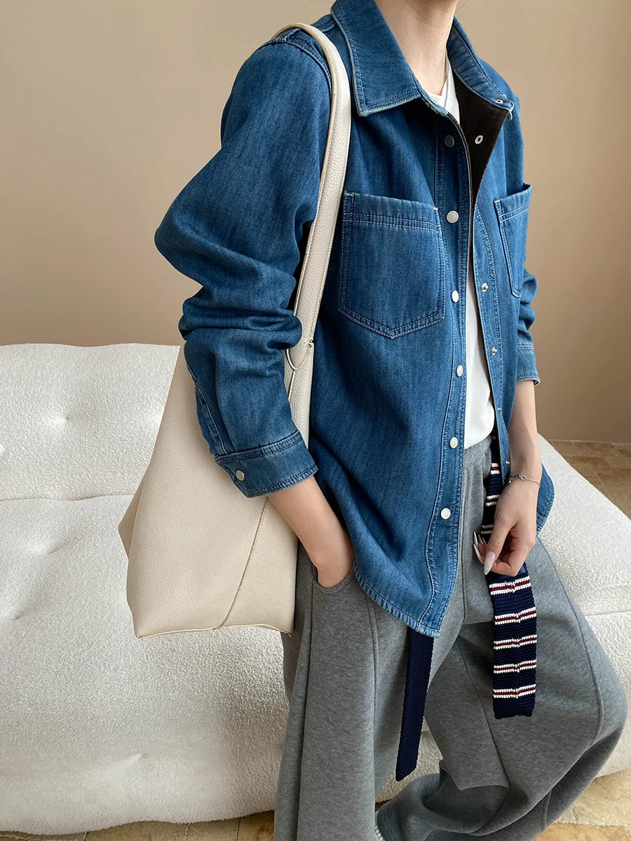 Manteaux courts en Denim pour femmes, vestes solides, manches longues, col rabattu, simple boutonnage, ample, bureau, décontracté, printemps automne 2025