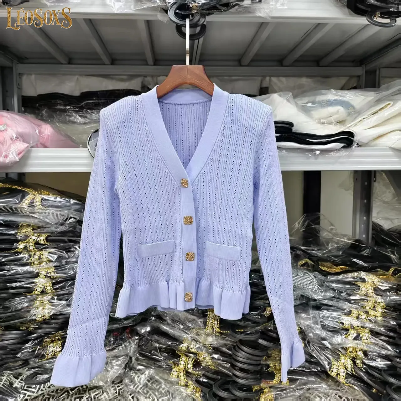 LEOSOXS High Quality Spring And Autumn New Commuting Women's Versatile Fashionable Knitted Top Cardigan Jacket+Fish Tail Half Sk