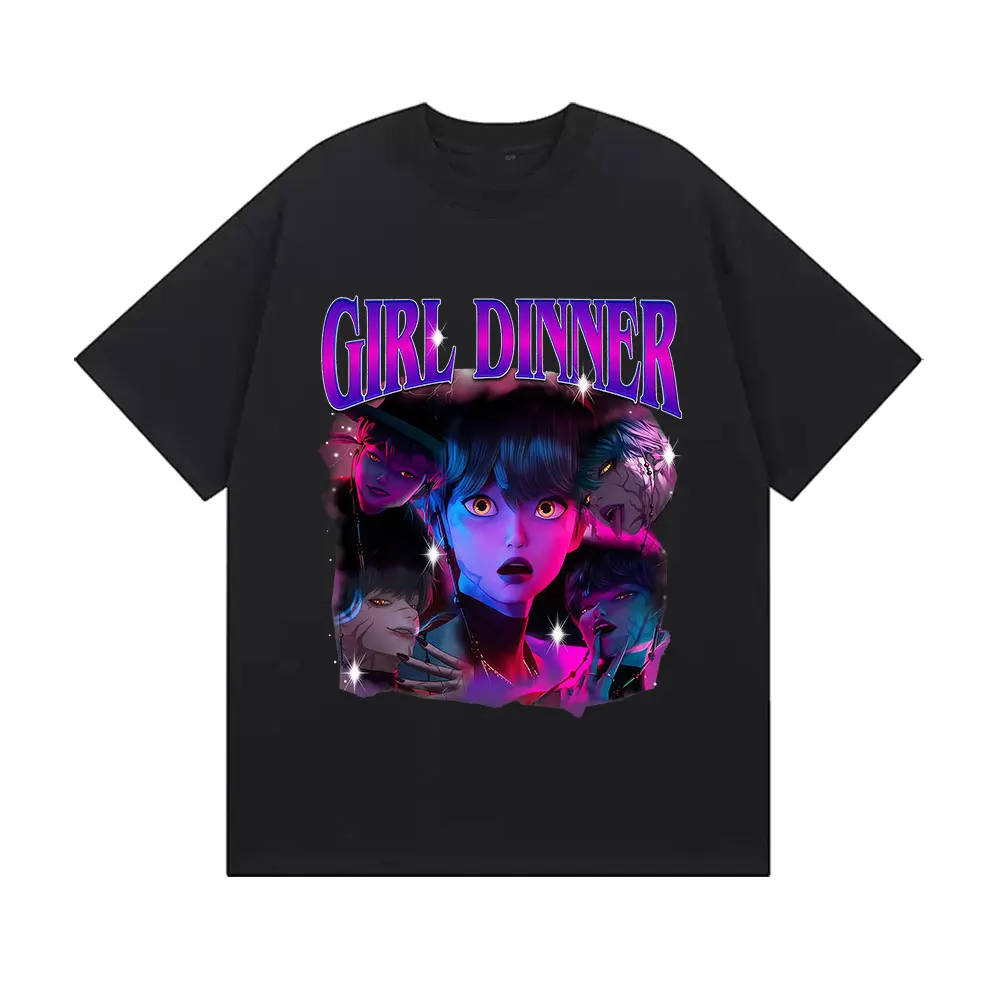 

Girl Dinner Saja Boys Demon Hunters T Shirt K-pop Movie Fashion Vintage Short Sleeve T-shirts Men's Women Casual Cotton T-shirt