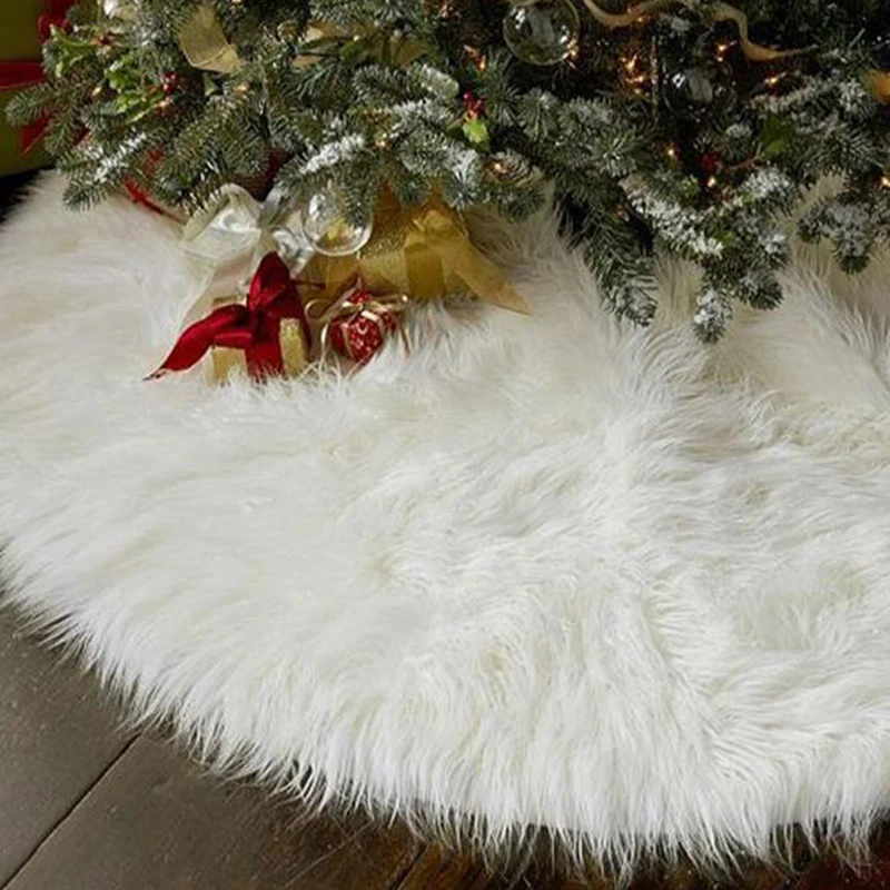 White Christmas Tree Skirt Plush Faux Fur Xmas Tree Carpet Merry Christmas Tree Decorations Ornament New Year Navidad Home Decor