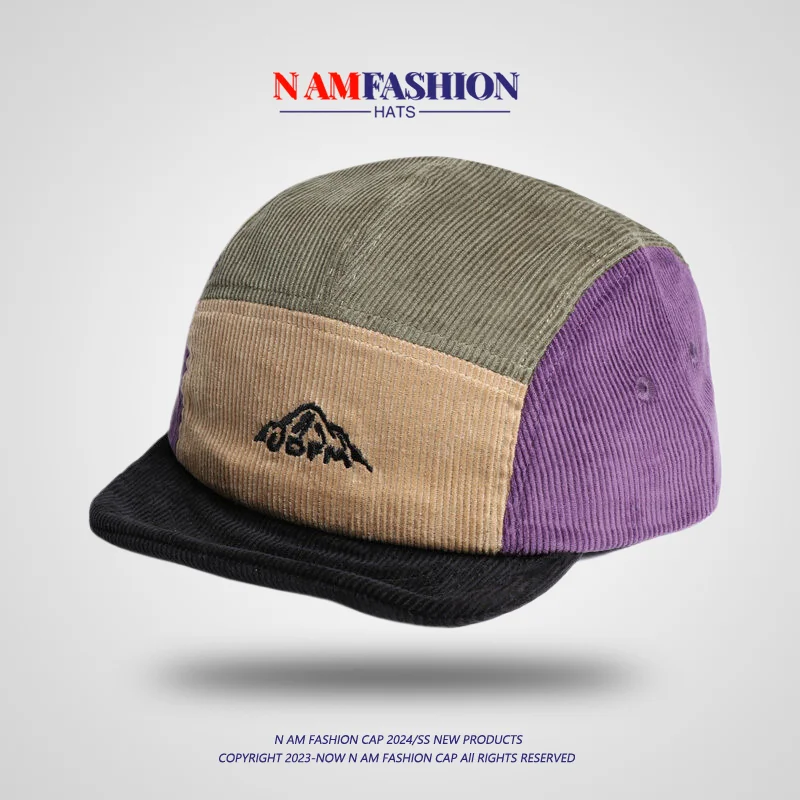 

Embroidery color matching corduroy hat women's autumn and winter cap short along five soft brim baseball cap