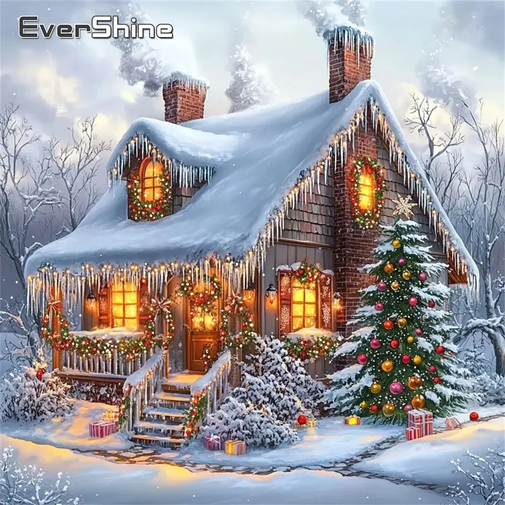 Evershine DIY Diamant Stickerei Haus Landschaft Malerei Acryl Handwerk Liefert Voll Platz Runde Diamant Mosaik Weihnachtsgeschenk