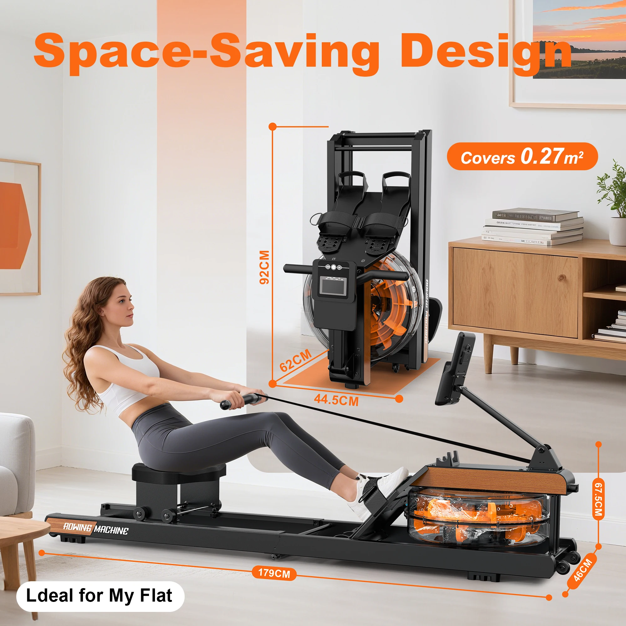 Picture 5: Rowing Machine for Home, Water Rowing Machine with Bluetooth Monitor, Foldable Rowing Machine Adjustable Tablet Holder