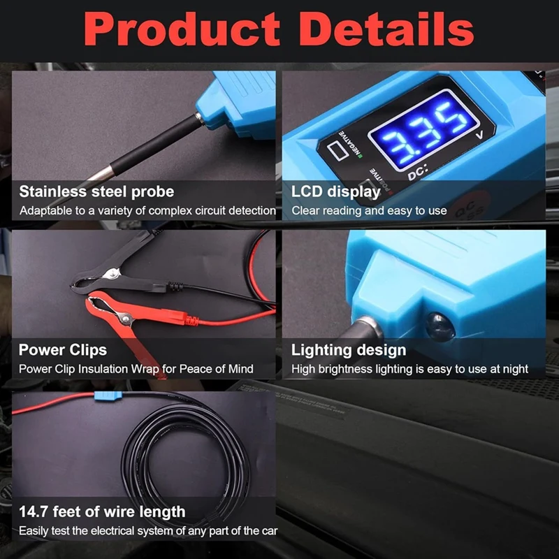 B-T Power Circuit Probe Tester 6V-24V DC Test Light Car Fuse Test Tool 12V Short Circuit Detector 12V Electrical Test Kit