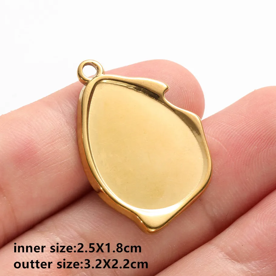 6pcs Blank Tray Cabochon Pendants Round Rectangle Square Charm Stainless Steel Charms For Jewelry Making Bulk Handmade Necklaces - view 3