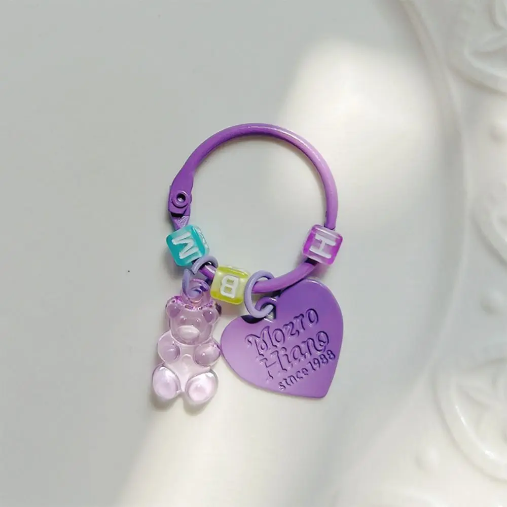 Cartoon Bling Heart Bear Key Ring Transparent Candy Color Resin Gummy Bear Keychain Bag Decoration Letter Lovely Bag Pendant
