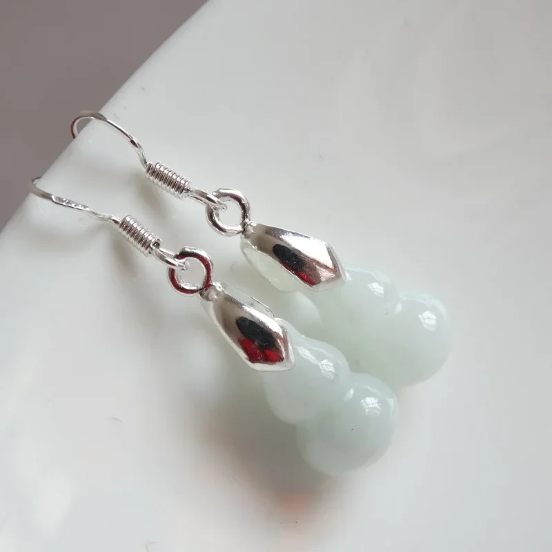 Natural Emerald Hollow bead Jade DIY Earrings Charm Jewellery Fashion Accessories Hand-Carved Man woman Luck Amulet Gifts HOT