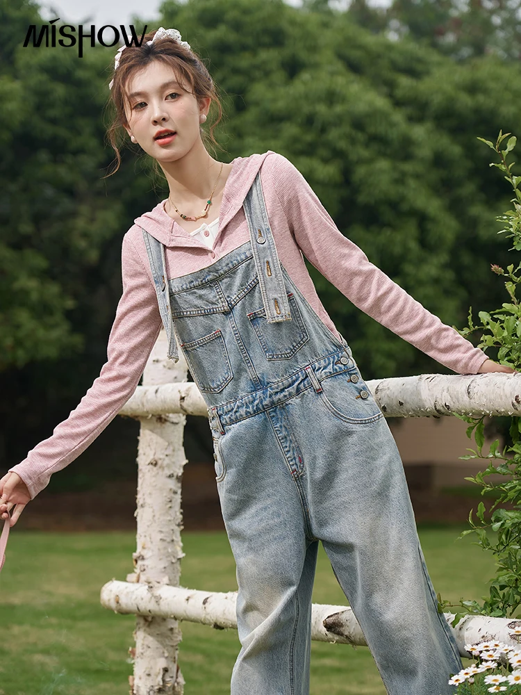 MISHOW Denim Jumpsuit for Women 2024 Spring/Summer Korean Vintage Pants Female Pockets Casual Jumpsuit Trousers MXD15K0616