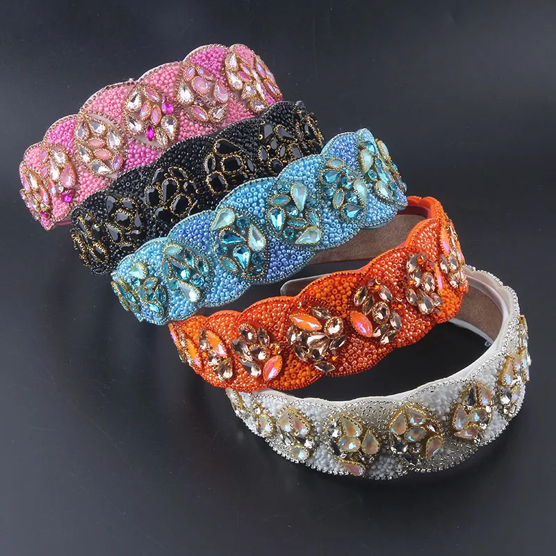 Bright Color Headband Baroque Trend Exaggerated Super Flash Gem Headband Luxury Hair band Heavy Full Rhinestone Headband  Hair