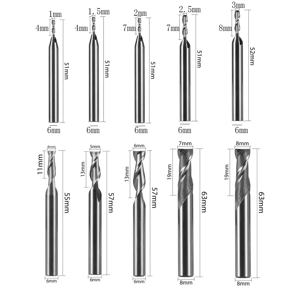 Fresa de carburo de 2 flautas, fresa de extremo recto, 4mm, 6mm, 8mm, 10mm, 12mm, Herramientas CNC, inoxidable especial HRC65