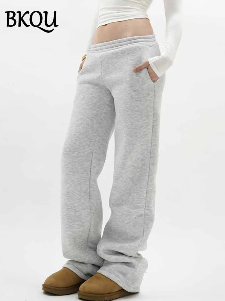 

BKQU Casual Sweatpants Women High Waist Korean Fashion Wide Leg Trousers 2025 Female Solid Basic Fitness Joggers Straight Pants