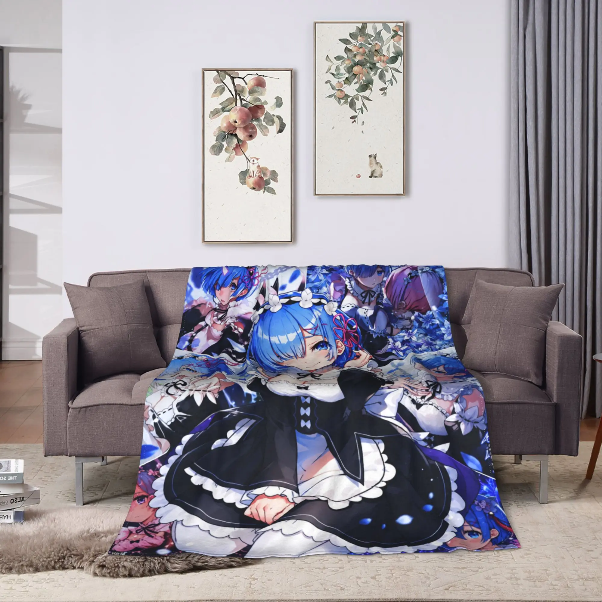 Anime Re Life In A Different World From Zero Rem Blanket Warm Soft Plush Throw Blanket For Bedroom Flannel Bedspread Bed Cover