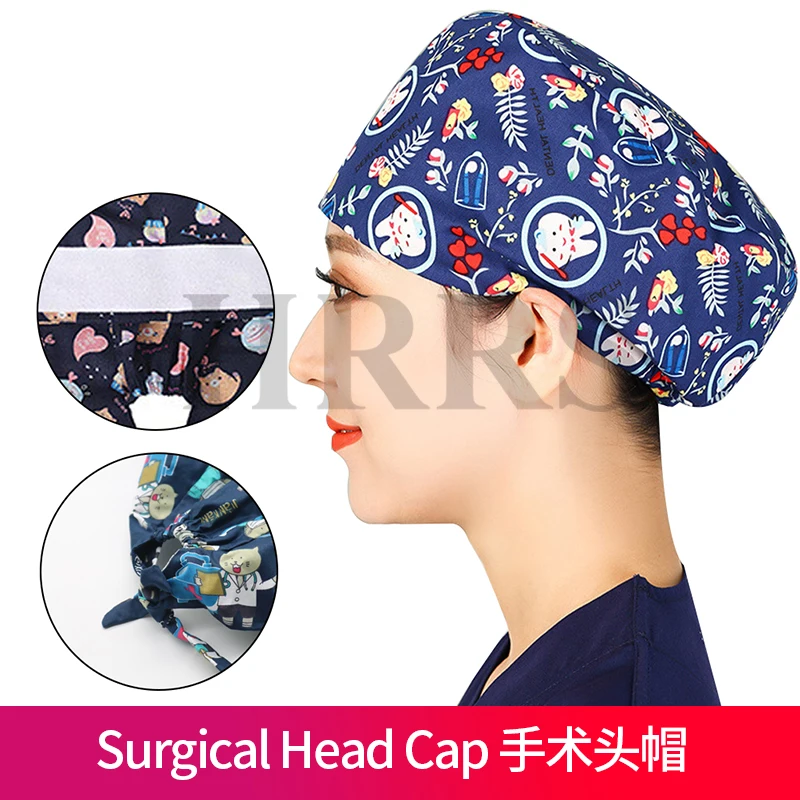 

Ajustable Built-in sweat towel surgical cap doctor nurse cap scrub cap print cute dentist salon Unisex