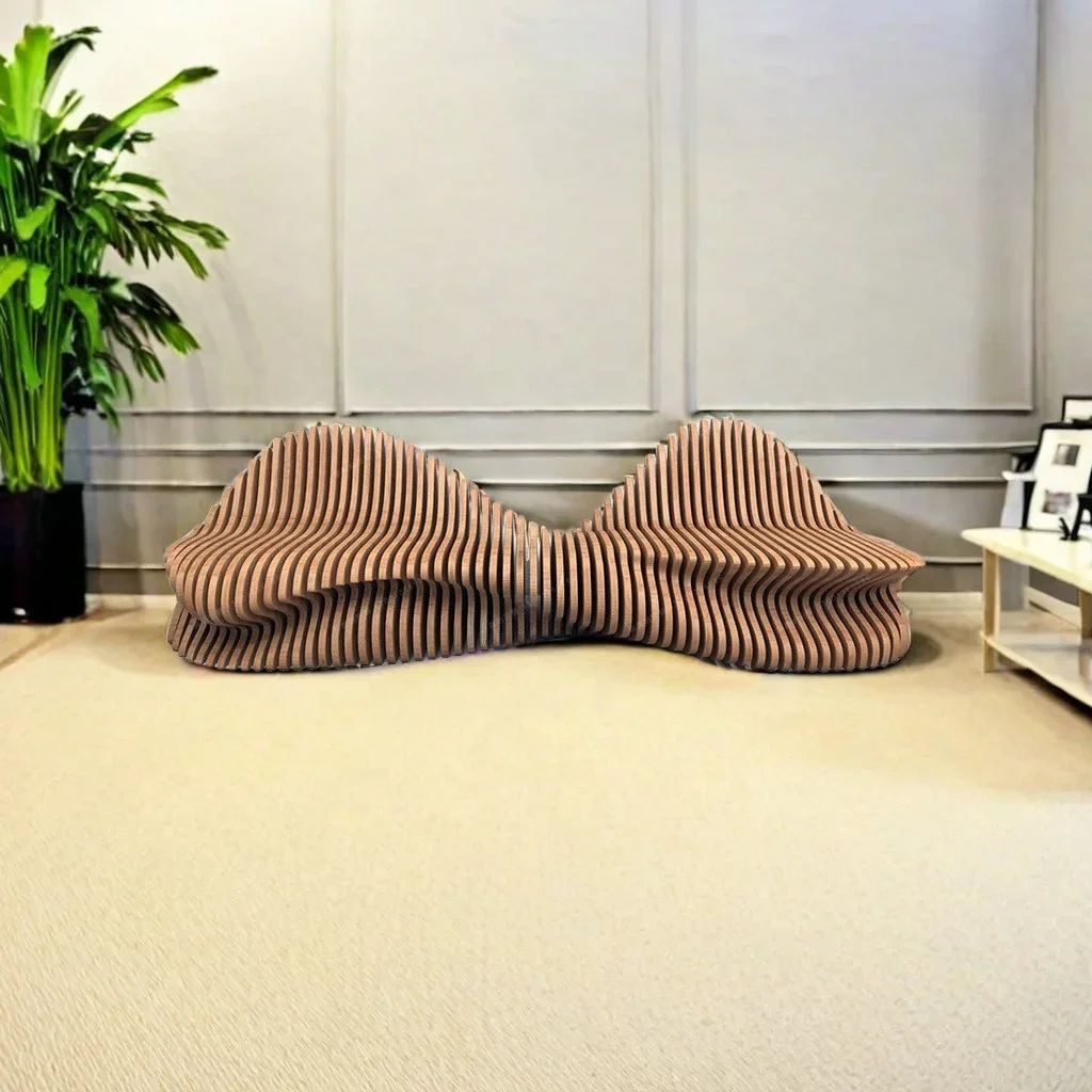 Parametric bench custom designer love seat with curved back modern wooden sofa