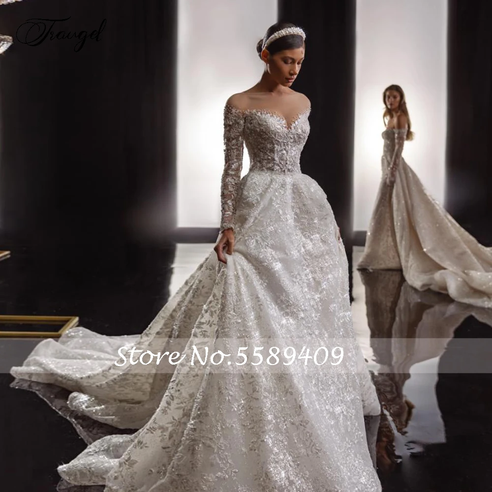 Customized A-Line Delicate O-Neck Wedding Dresses Lace Embroidery Court Train Vestido De Novia Charming Vintage Robe De Mariee