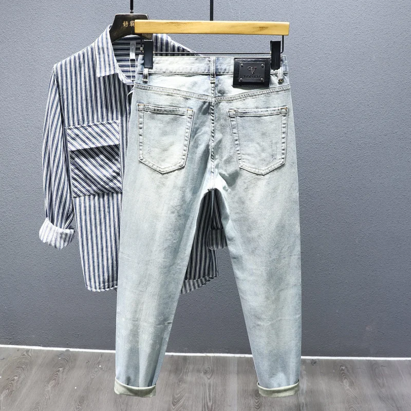 2024 New Fashion Light Luxury Men's Jeans with 3D Print Versatile Trendy Slim Fit Casual Skinny Long Pants