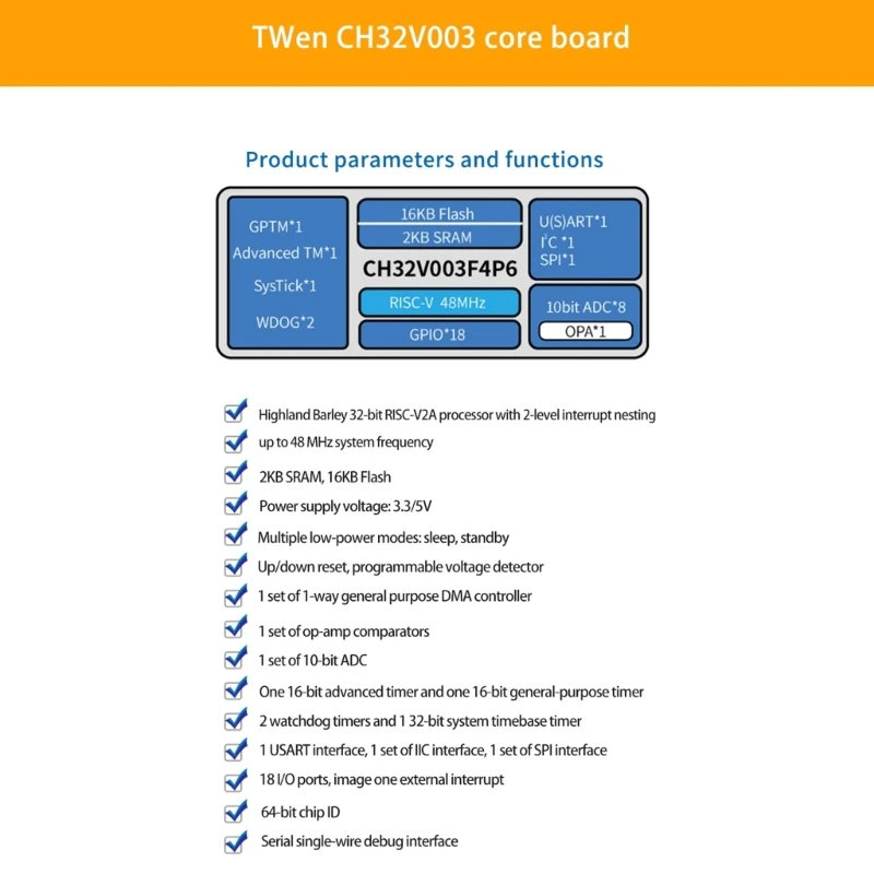 TWen32F003 CH32V003F4P6 Sviluppo scheda madre Processore RISC-V Memoria 64K 8K