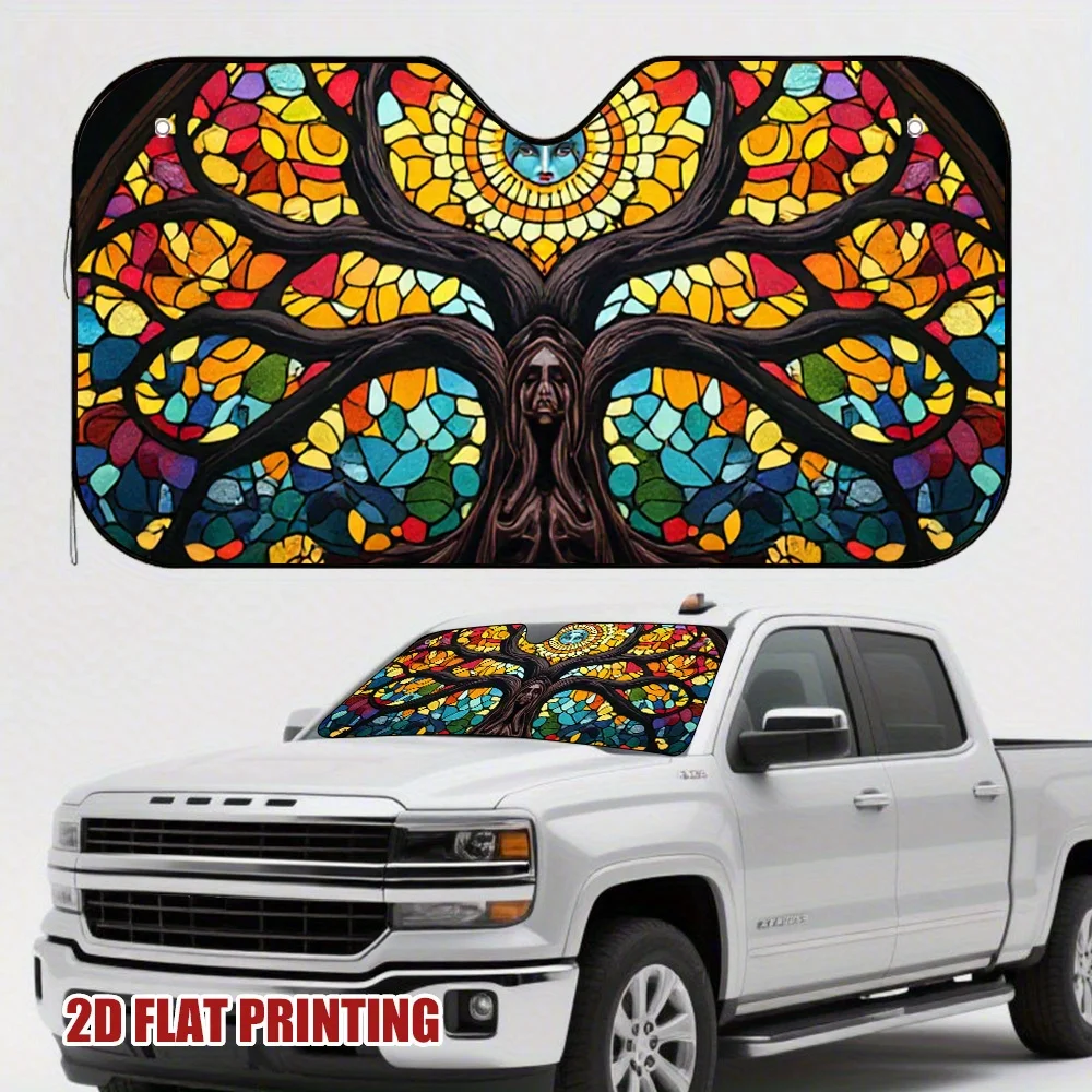 

1pc Mosaic Tree Patterns Car Sun Visor, Provides Quick Sunshade, Ideal For Commuters And Long-distance Drivers, Enhancing Comfor