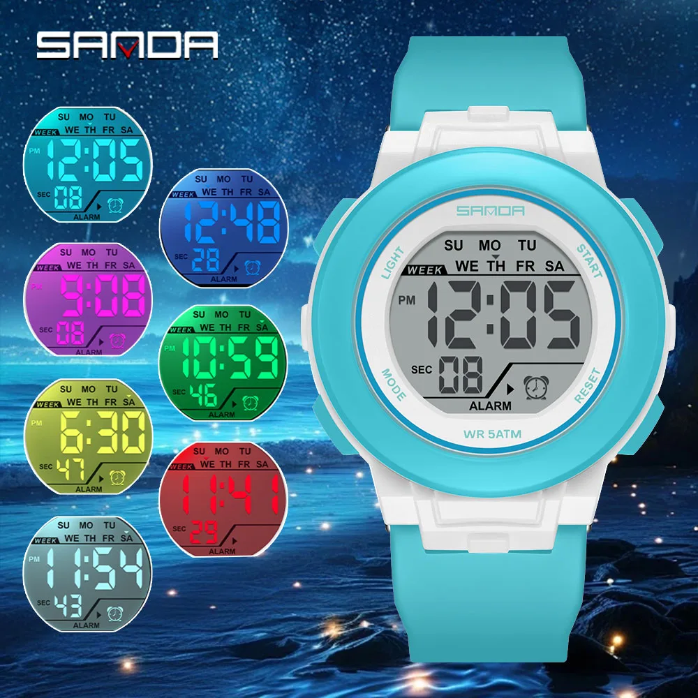 Sanda new Sports electronic watch multifunctional fashion trend men's waterproof alarm clock Luminous Student watch