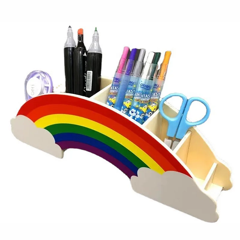 Imagem -03 - Organizador de Mesa de Madeira Caneta Lápis Titular-rainbow Desktop Papelaria Organizador Bonito Arco-íris Lápis Titular para Meninas