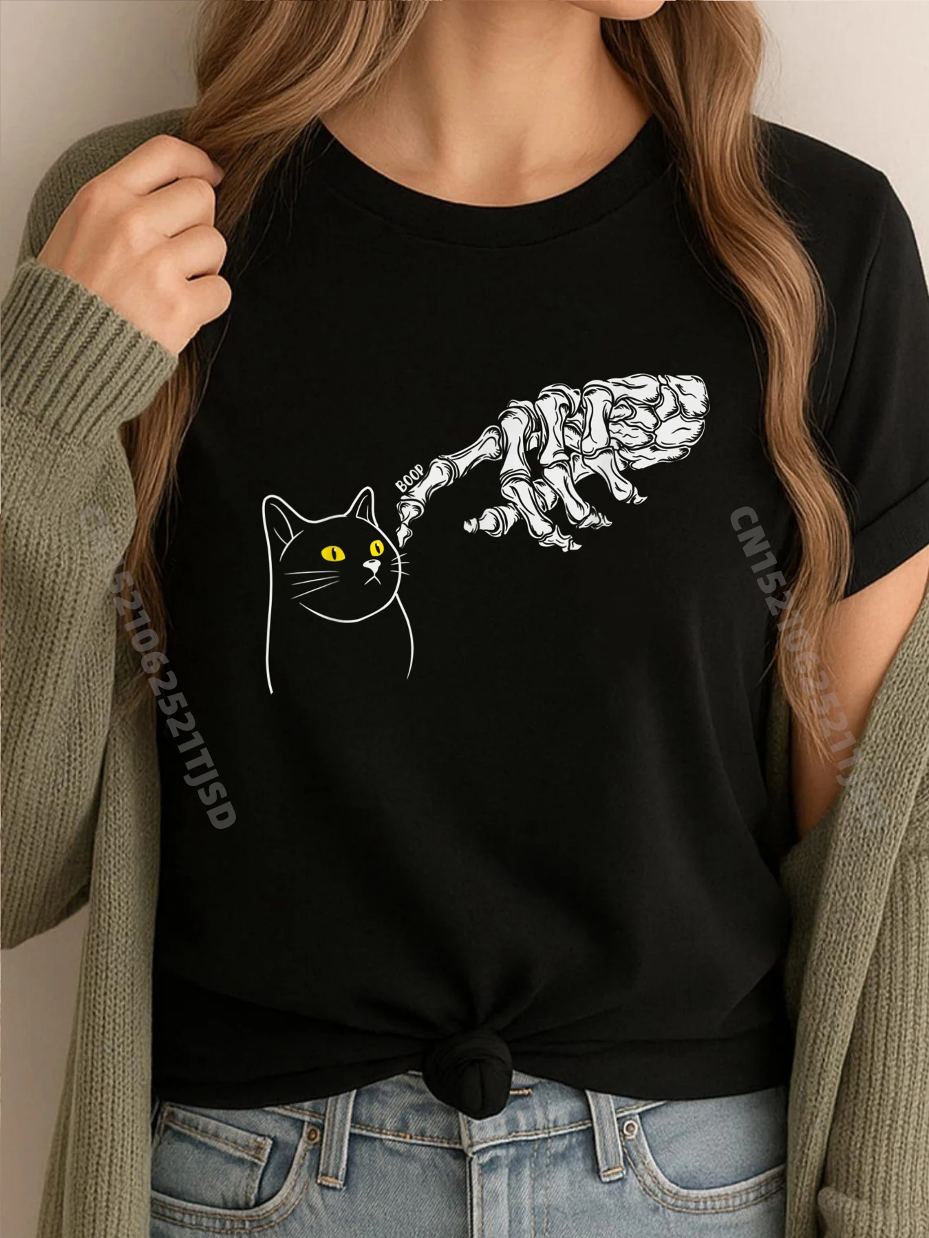 

Cat Lover Скелет Рука Boop Забавная простая рубашка на Хэллоуин Футболка Мужская нормальная