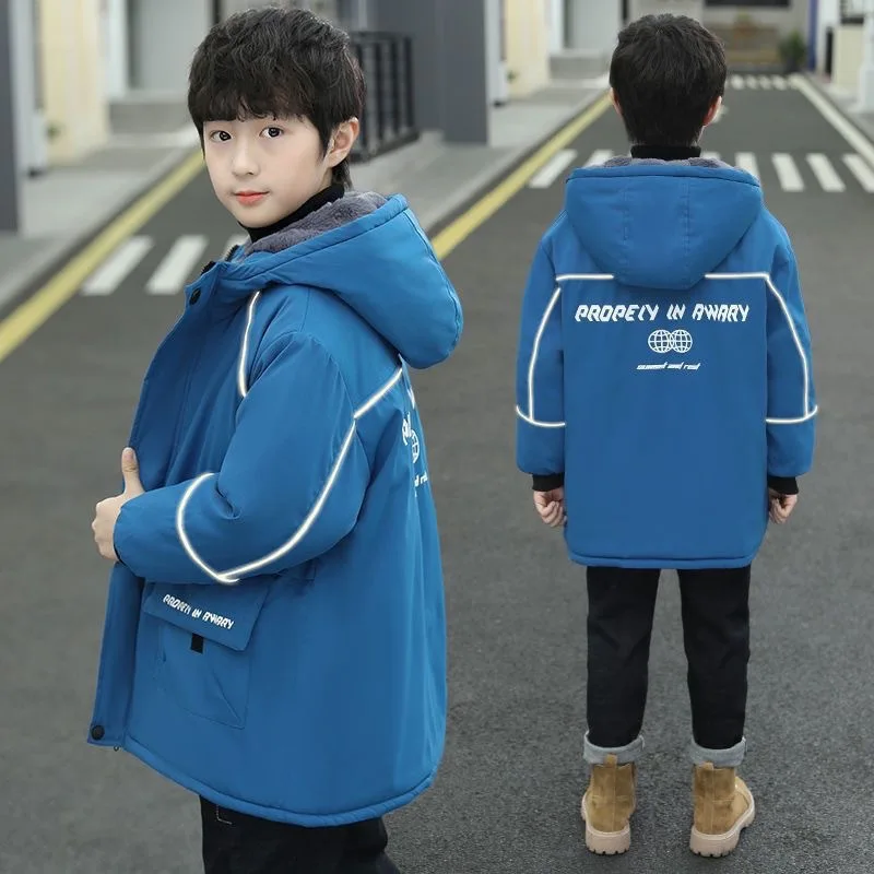 4-12 Years Autumn Winter Boys Jacket Thicken Warm Collar Fashion Baby Coat Hooded Zipper Outerwear Birthday Gift Kids Clothes