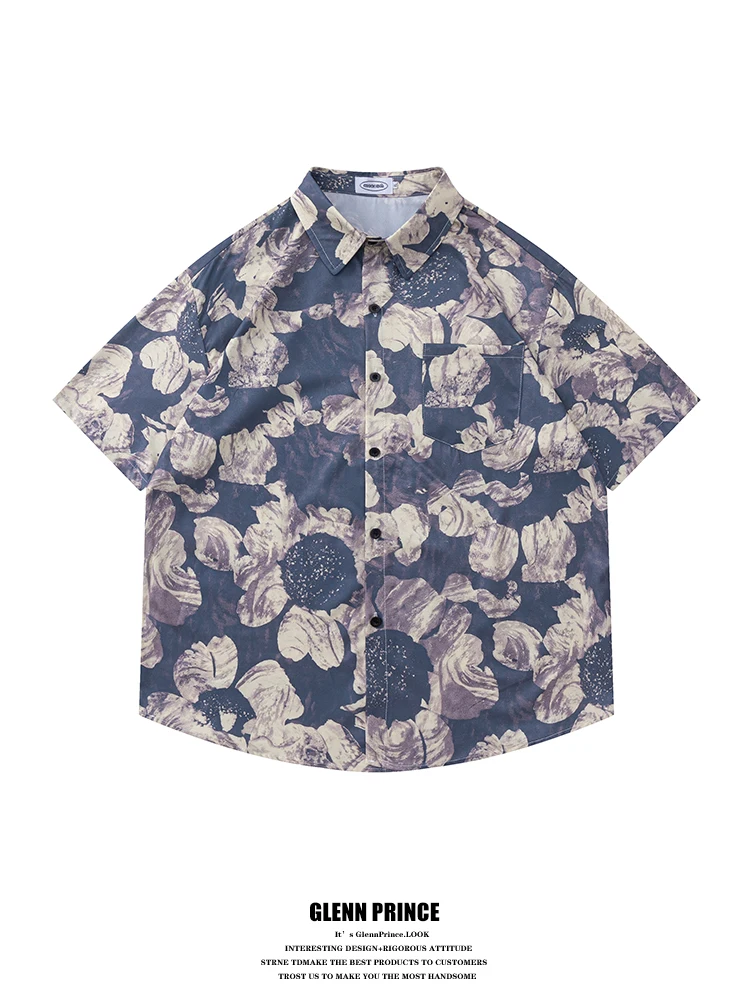 

GPstudio Men's Summer Thin Short Sleeve Floral Print Shirt Casual Loose Fit Beachwear Breathable Comfortable Half Sleeve Shirt