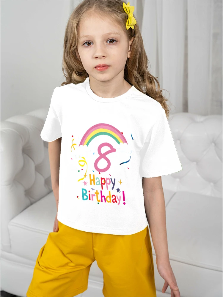 2024 Girl Clothes for Girls Children Top Graphic 8th Birthday Rainbow T Shirts T-shirts 10 Year Old Girl Clothes Child T-shirt