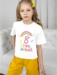 2024 Girl Clothes for Girls Children Top Graphic 8th Birthday Rainbow T Shirts T-shirts 10 Year Old Girl Clothes Child T-shirt