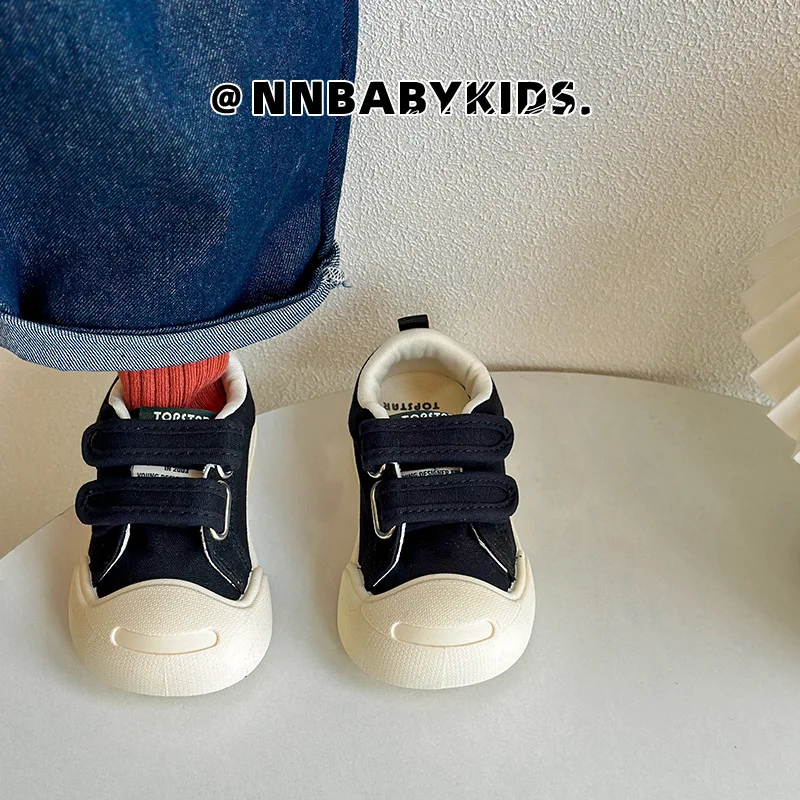 Children's Preschools Canvas Shoes Boys and Girls Low-top Sneakers Children's Soft Sole Velcro Casual Shoes Baby Trendy Brand