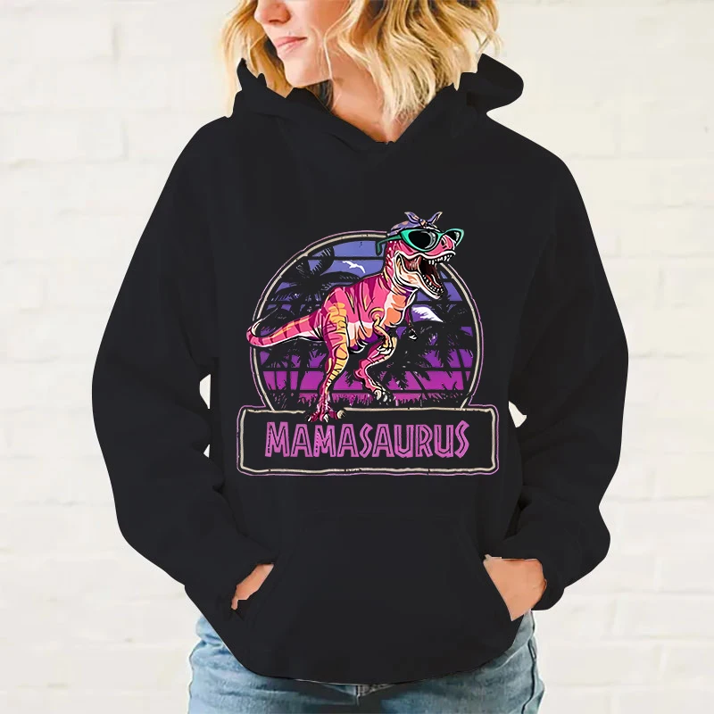 Autumn And Winter Popular Mother'S Day Mamasaurus Dinosaur Printed Hooded Hoodies For Women Coat Fashion Plus Size Clothing