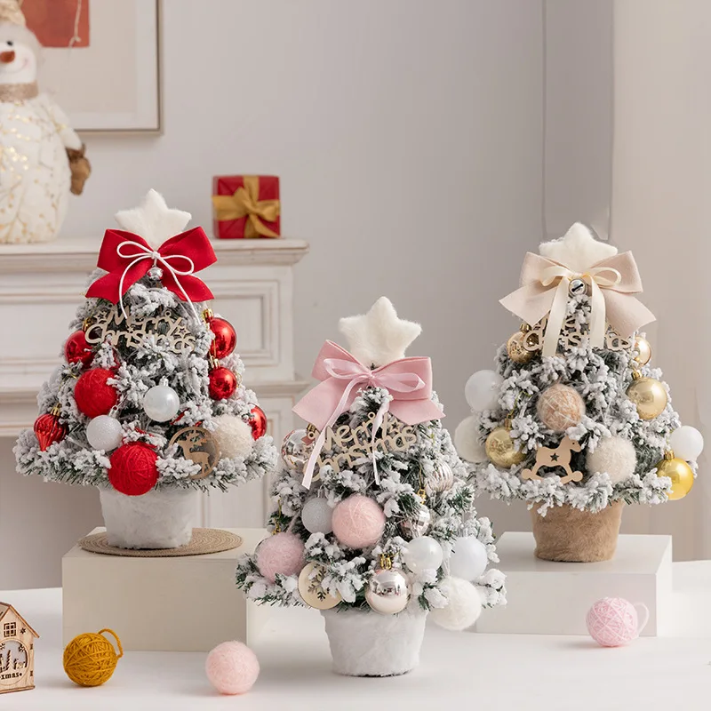 

New Plush Christmas Tree Desktop Ribbon Christmas Tree Pvc with Lights Mini DIY Christmas Decoration