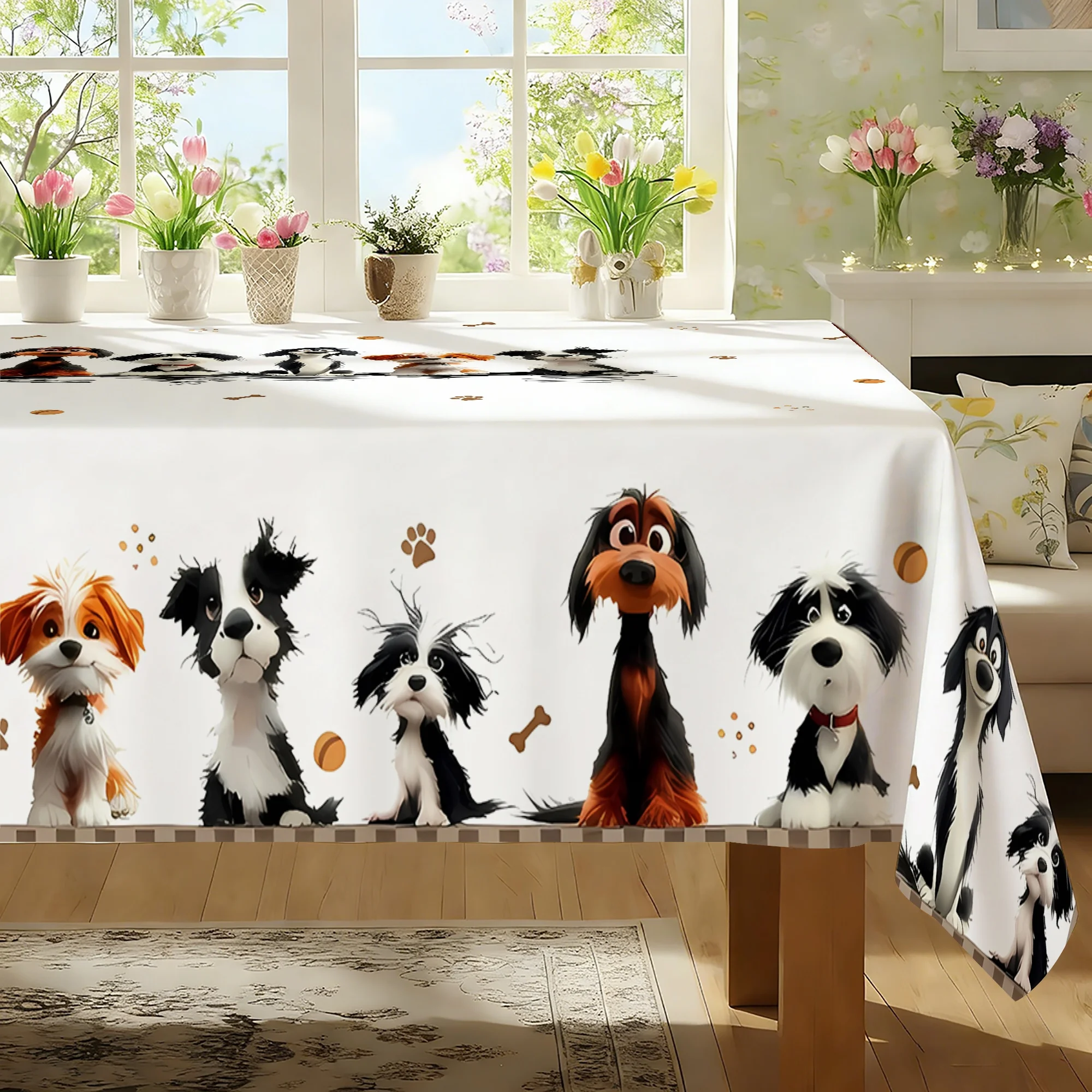 Nappe d'été à imprimé chien de dessin animé mignon, avec un motif de chiots adorables et amusants et d'empreintes de pattes. PMJ