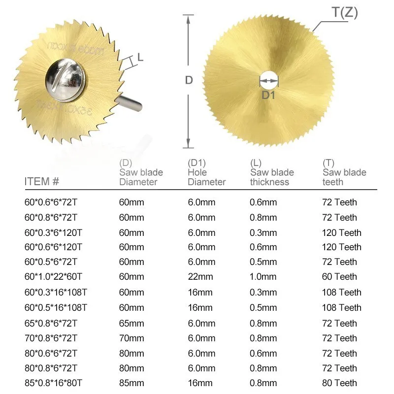 XCAN HSS M2 Saw Blade 60/80mm 72T Titanium Coated Mini Saw Cutter for Rotary Tools Wood Metal Cutting Disc Circular Saw Blade