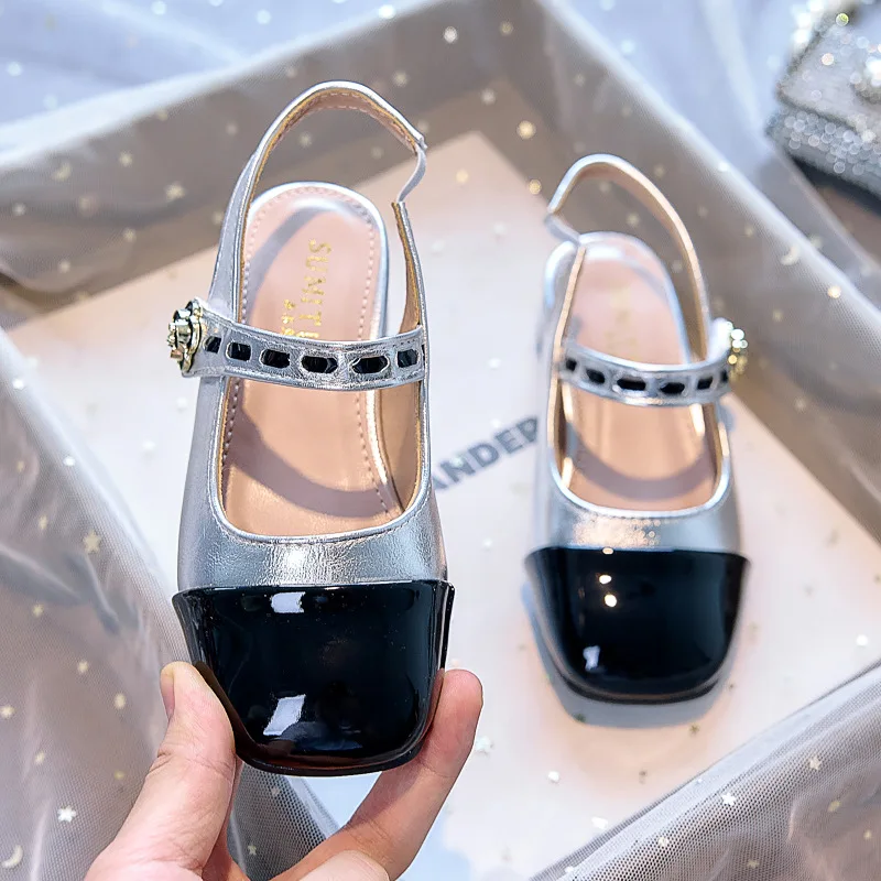 

New Student Performance Leather Shoes Fashionable Children's Chunky Heeled Flats Girls Dress Versatile Shoes Non-Slip Breathable