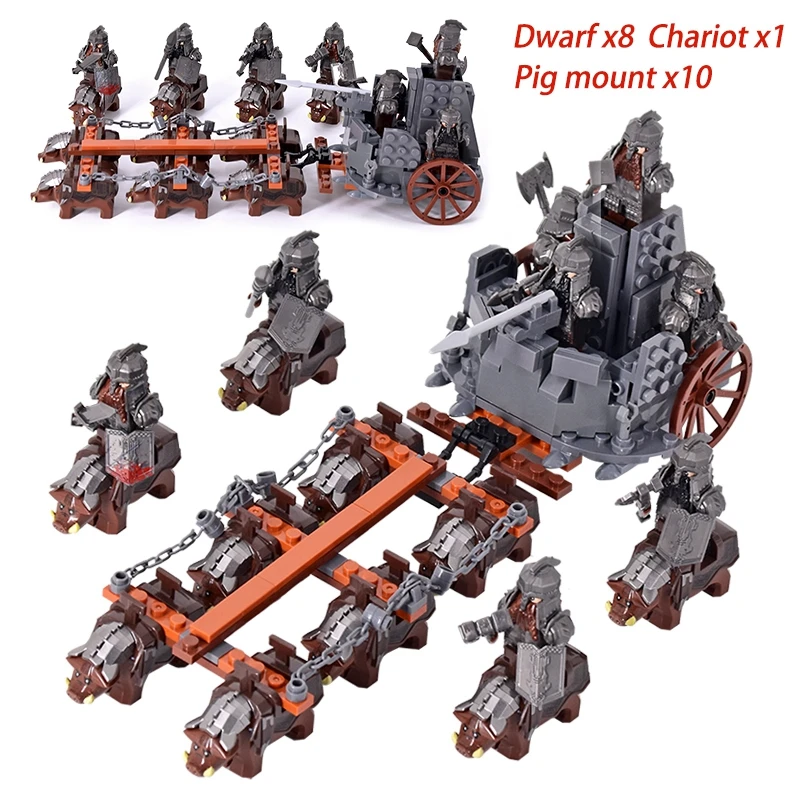 Medieval Knights Action Figure Building Blocks Dain II Ironfoot Folk Dwarf Warrior Goat Boar Chariot Educational Toys Kids Gifts