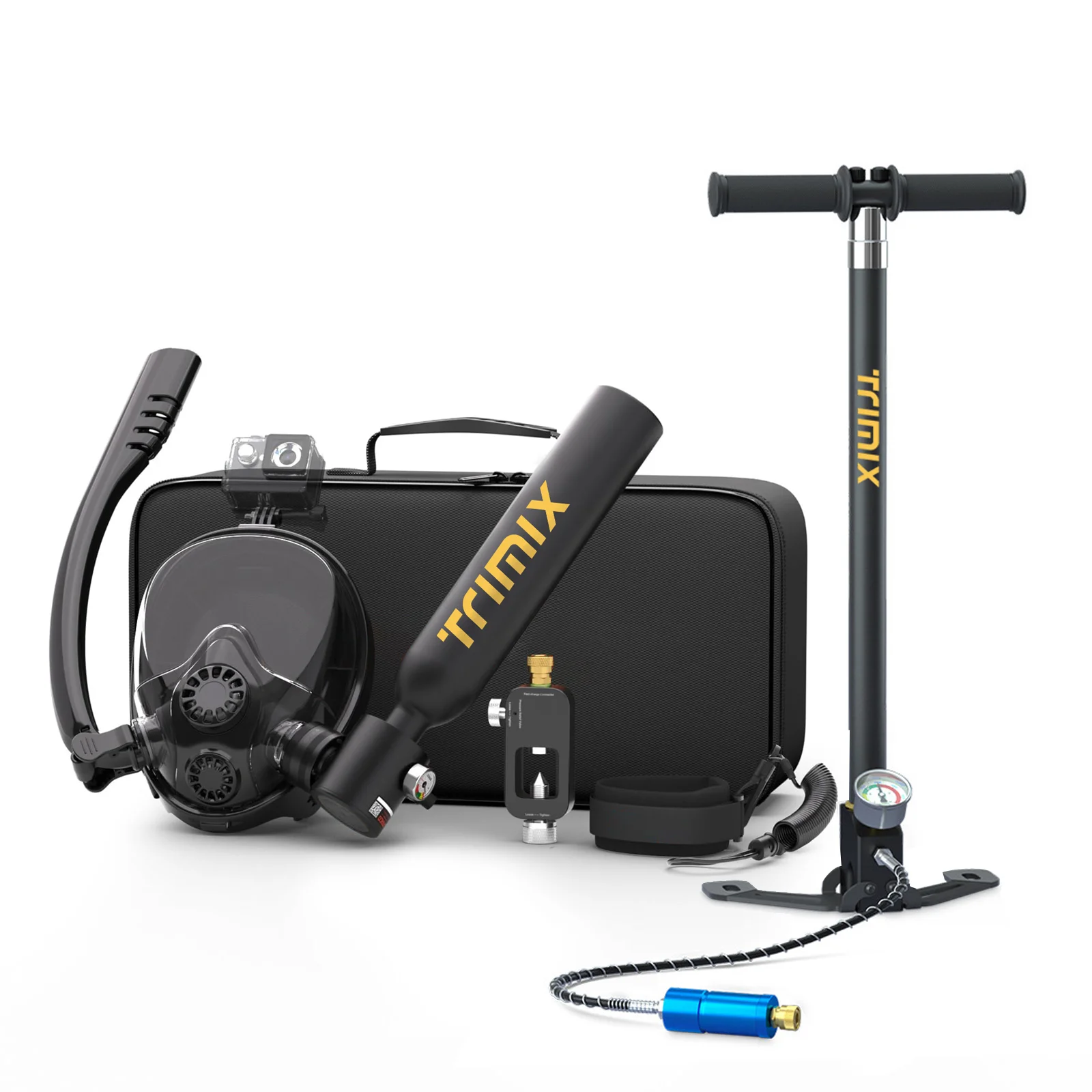 

TRIMIX Mini 0.5L Scuba Lung Diving Tank With Snorkeling mask And 4-Level High-Pressure Hand Pump 10 Minutes Breathe
