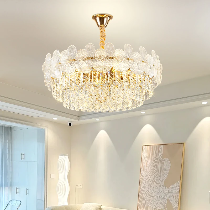 

French Crystal Chandelier, Modern Light Luxury 2024 New Flower Grand Living Room Bedroom Dining Room Hanging Lamp