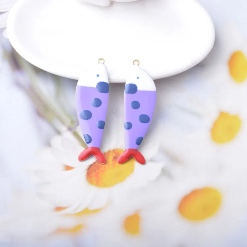 2 Stück Kupfer beidseitig geölte niedliche Fisch-Anhänger, bunte lange Halskette für Frauen, Ohrringe, Wal-Anhänger, DIY-Schmuckzubehör – Detail 12