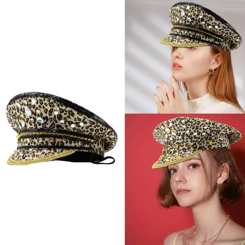 

652F Bridal Hat with Sparkly Crystals Captain Hat Sailor Hat for Bachelorette Party Wedding for Club Stage Bar