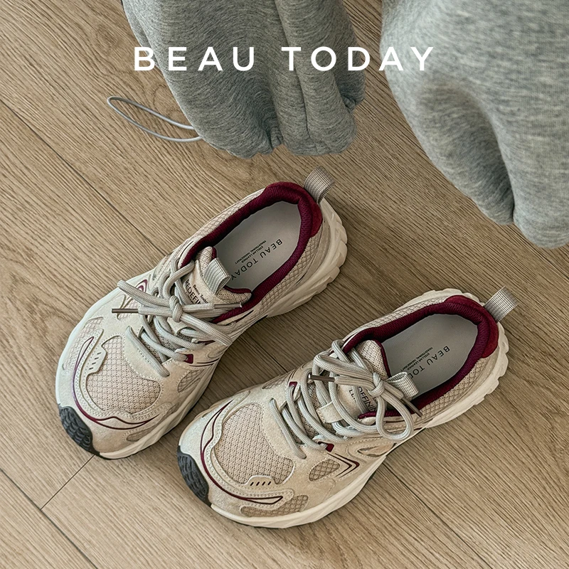BEAUTODAY Fashion Sneakers Women Mesh Patchwork Round Toe Mixed Color Trainers Lace-Up Casual Ladies Sports Shoes Handmade 29A55 image 2