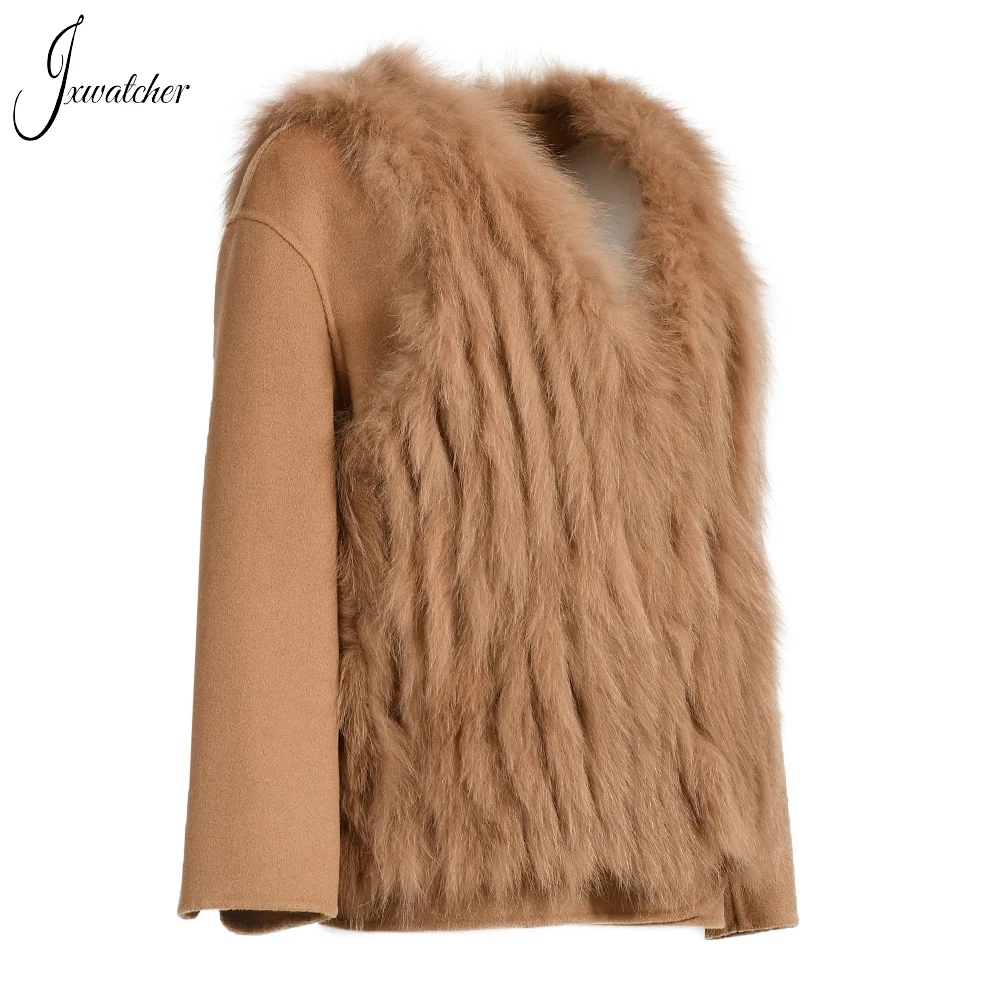 Jxwatcher Winter Jacket Women 2022 Real Fox Fur Vest Ladies High-End Cashmere Coats New Two-Piece Set Fashion Solid Full Sleeves