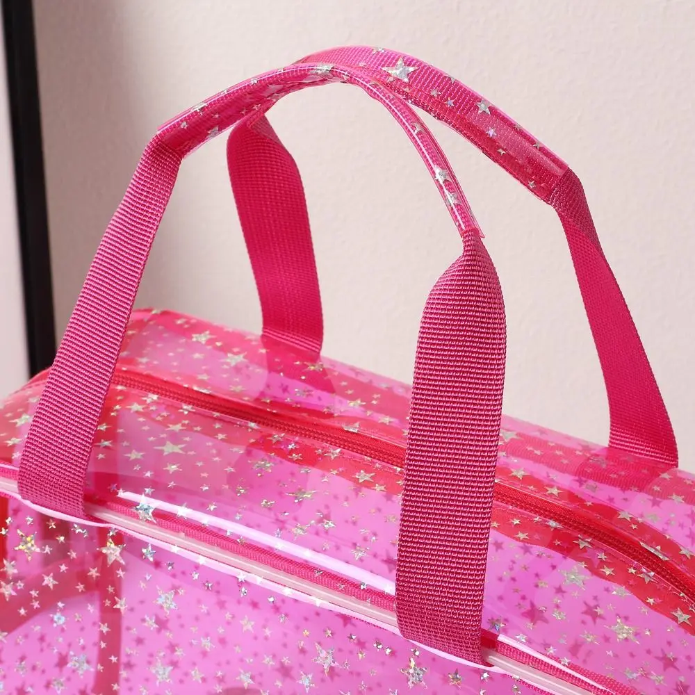 PVC Waterproof Transparent Makeup Bag Glitter with Handle Portable Cosmetic Pouch Large capacity Stars pattern Women's Washbag