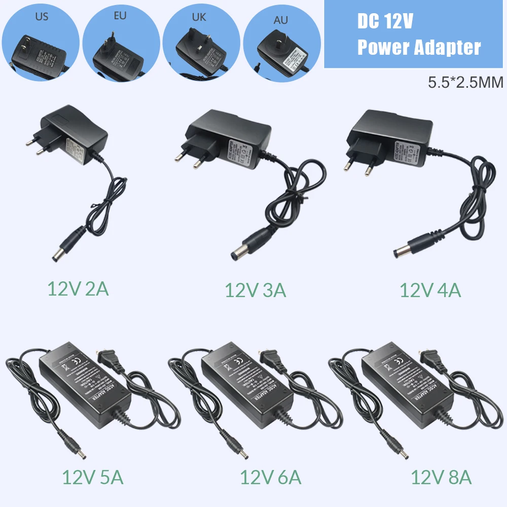 12V Fat Block 5A Source 6A Power Supply 1A 4A 3A Dc Power Adapter Unit 8A Led Strip Driver Transformador 12V Current Eliminator